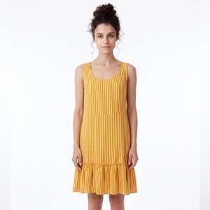 cleo Yellow & White Striped Ruffle-Hem Mini Dress